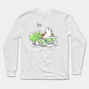 Typical parisain street on Montmartre hill in Paris, France Long Sleeve T-Shirt